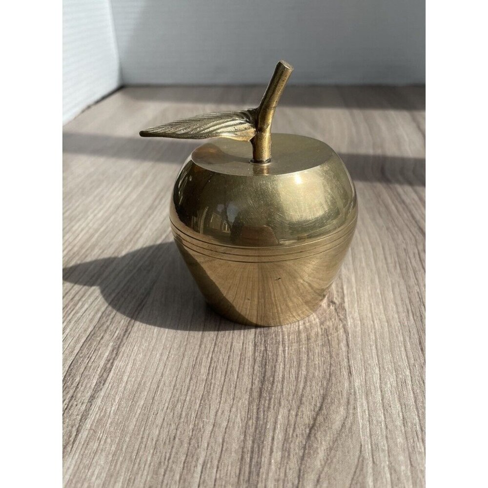 Vintage Brass Apple Shaped Bell With Leaf And Stem